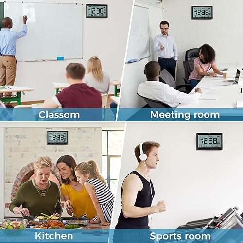 Miniatura 9 de Amgico Reloj de pared digital, reloj atómico de pantalla grande de 10.5 pulgadas, funciona con pilas, ajuste automático de calendario digital con