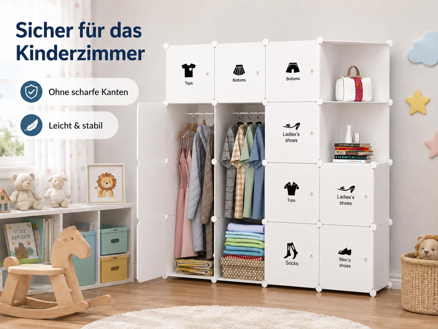 Garvee DIY Regalsystem 12-teilig, Kunststoff Kleiderschrank mit Türen