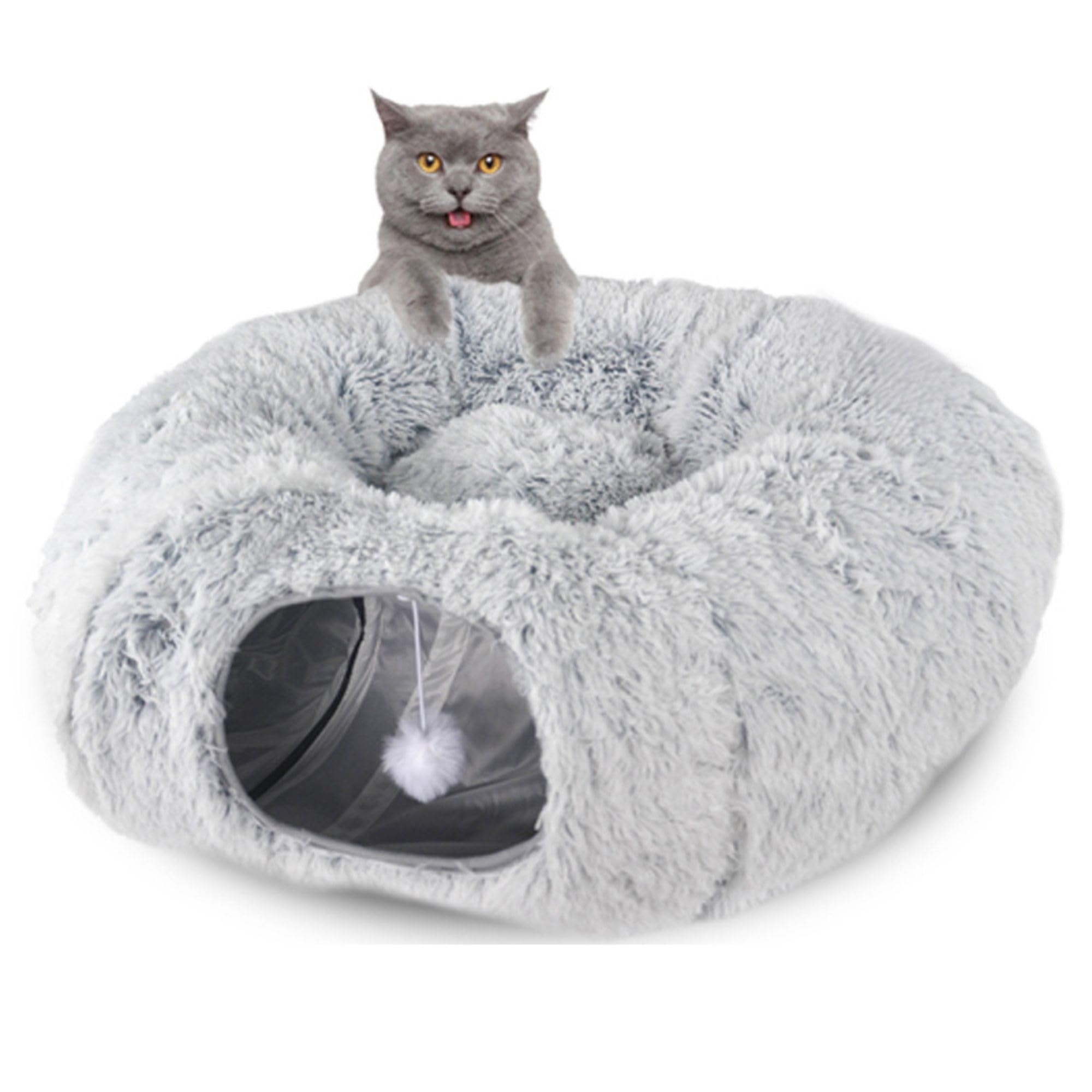Cama Donut Túnel Gato, Suave, Plegable, Lavable, Extraíble, con Alfombrilla y Bola para Jugar - Accesorio para Gatos (80 x 25 cm)