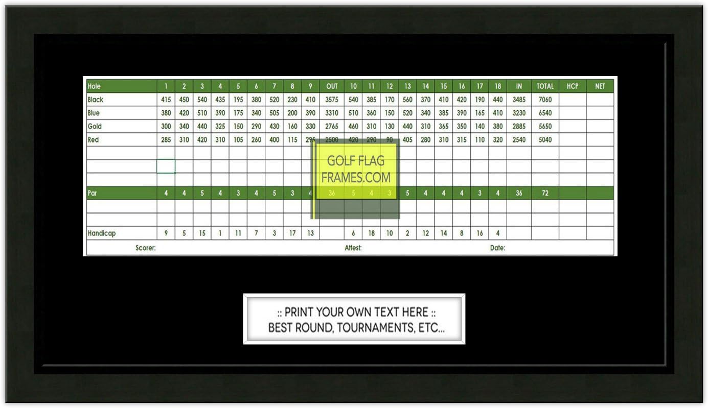 Custom Golf Scorecard Frame; Black Wood Frame, Choose Scorecard Size and Mat Color (Size 4x12, Color Black)