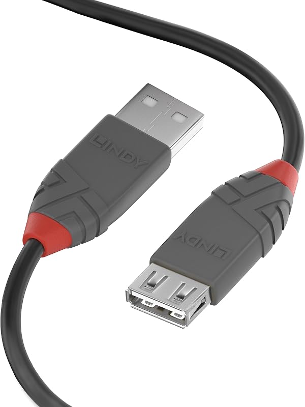 LINDY USB 2.0 Type A Extension Cable 3m, USB A Male to A Female Cable,Data Transfer Compatible for Printer, PC, Laptop, Scanner, Camera, Keyboard, Hard Drive, USB Disk, Anthra Line - Black