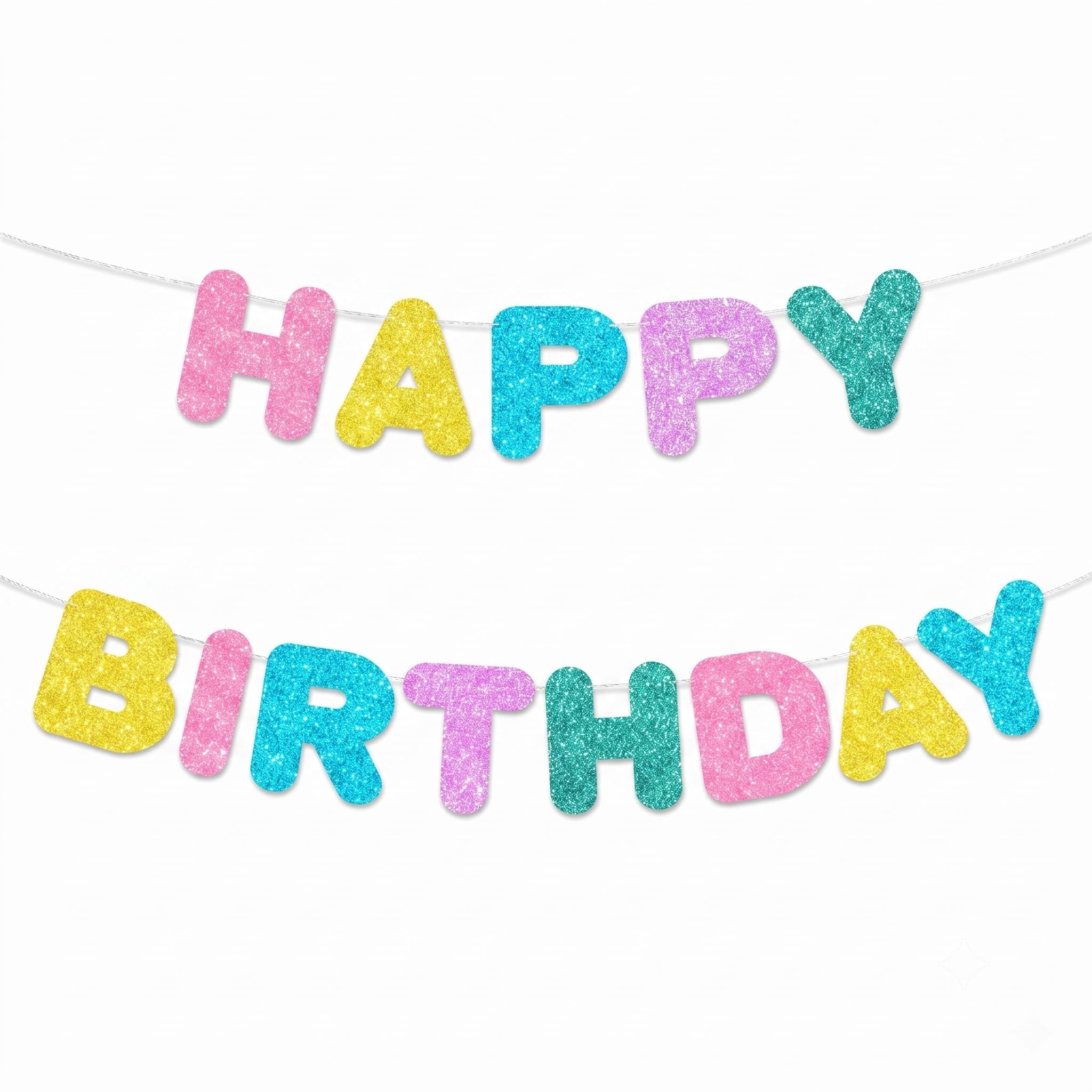 Pastel Happy Birthday Banner-Happy Birthday Decorations for Men Women Boys Girls Glitter Garland Birthday Sign for Party Decor, Backdrop Supplies
