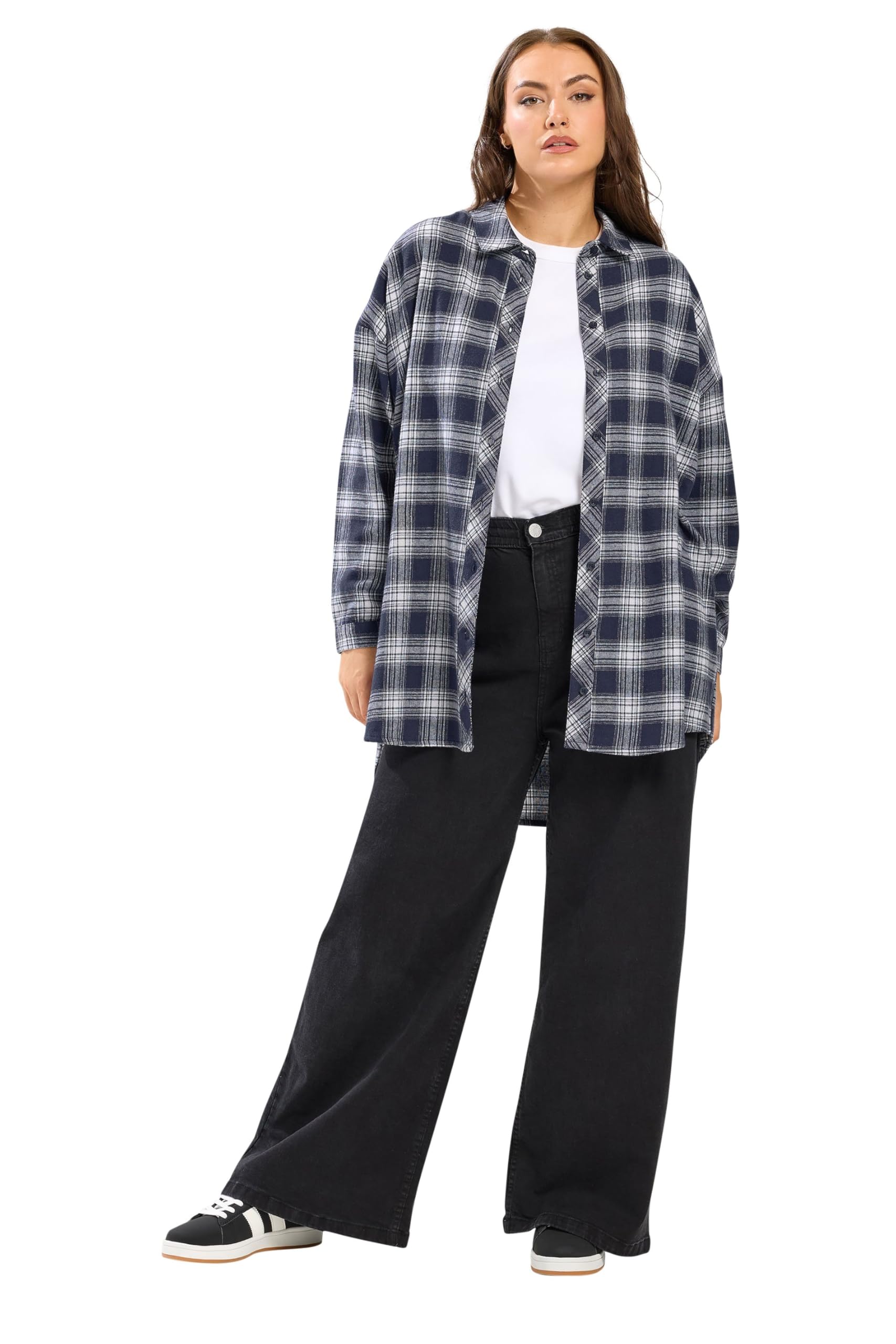 Yours Women's Mid Navy Oversized Check Shirt In | Size: 14