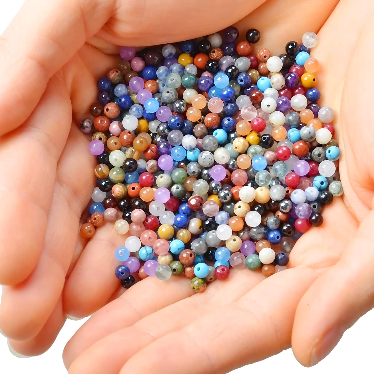 4mm Natural Mixed Materials Gemstones Beads Tiny Spacer Round Loose Beads Jewelry Making KIT with Thread and Needles 600 PCS(24 Natural, 4mm) - Image 4