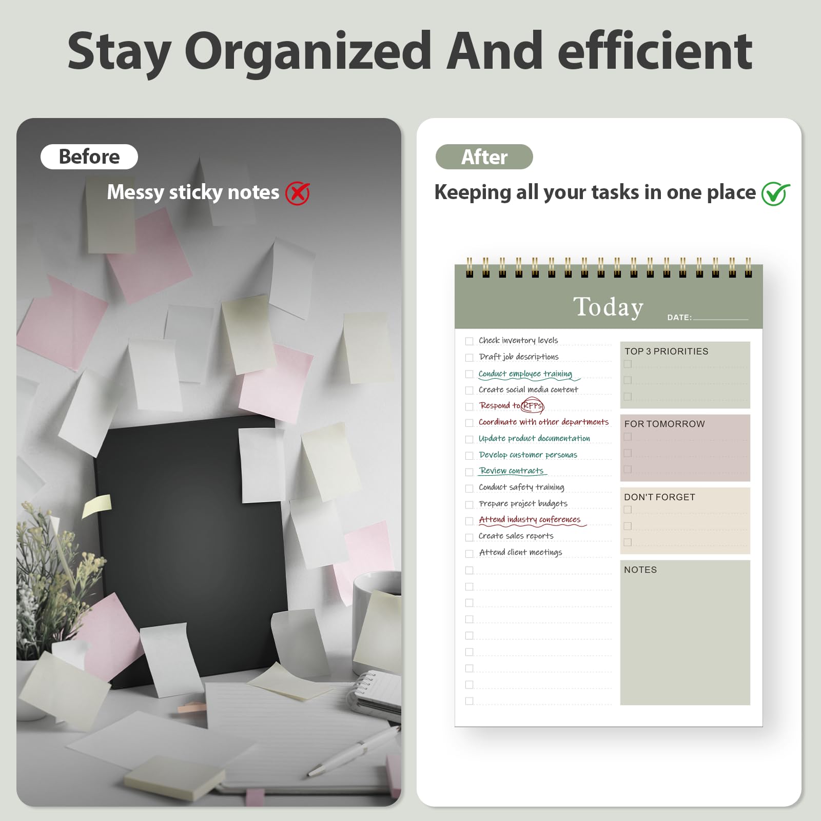 Bloc de notas de lista de tareas, cuaderno de lista de tareas para el trabajo con 52 hojas, cuaderno diario sin fecha con lista de verificación de tareas, bloc de notas para accesorios de escritorio