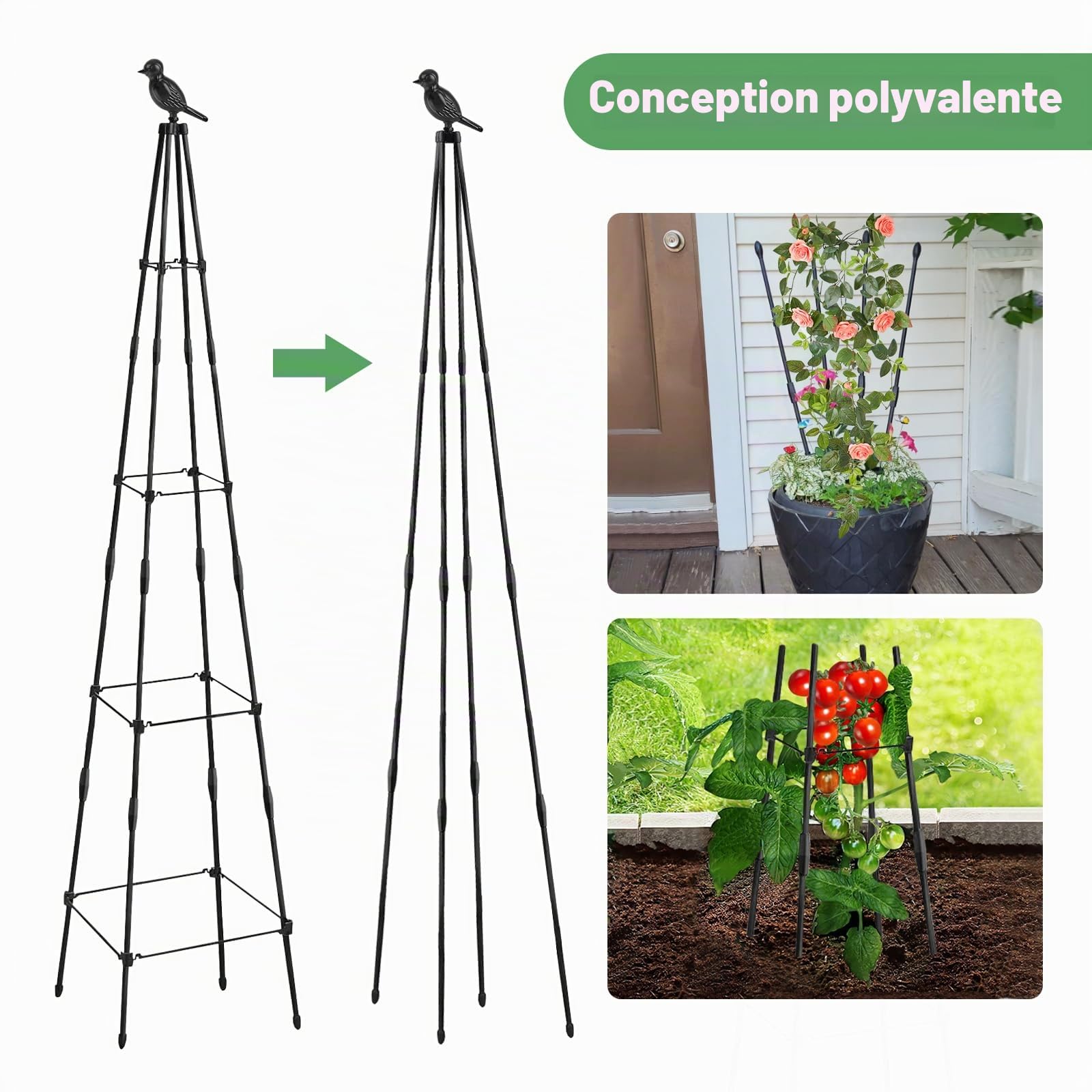 MYMULIKE Set de 2Pcs 165cm classements Jardin auxiliaire – Treillis obélisque métal Noyau décoratif Escalade Treillis végétal, Fond de cérémonie Festive – Jardin, Serre, Cour et Salon