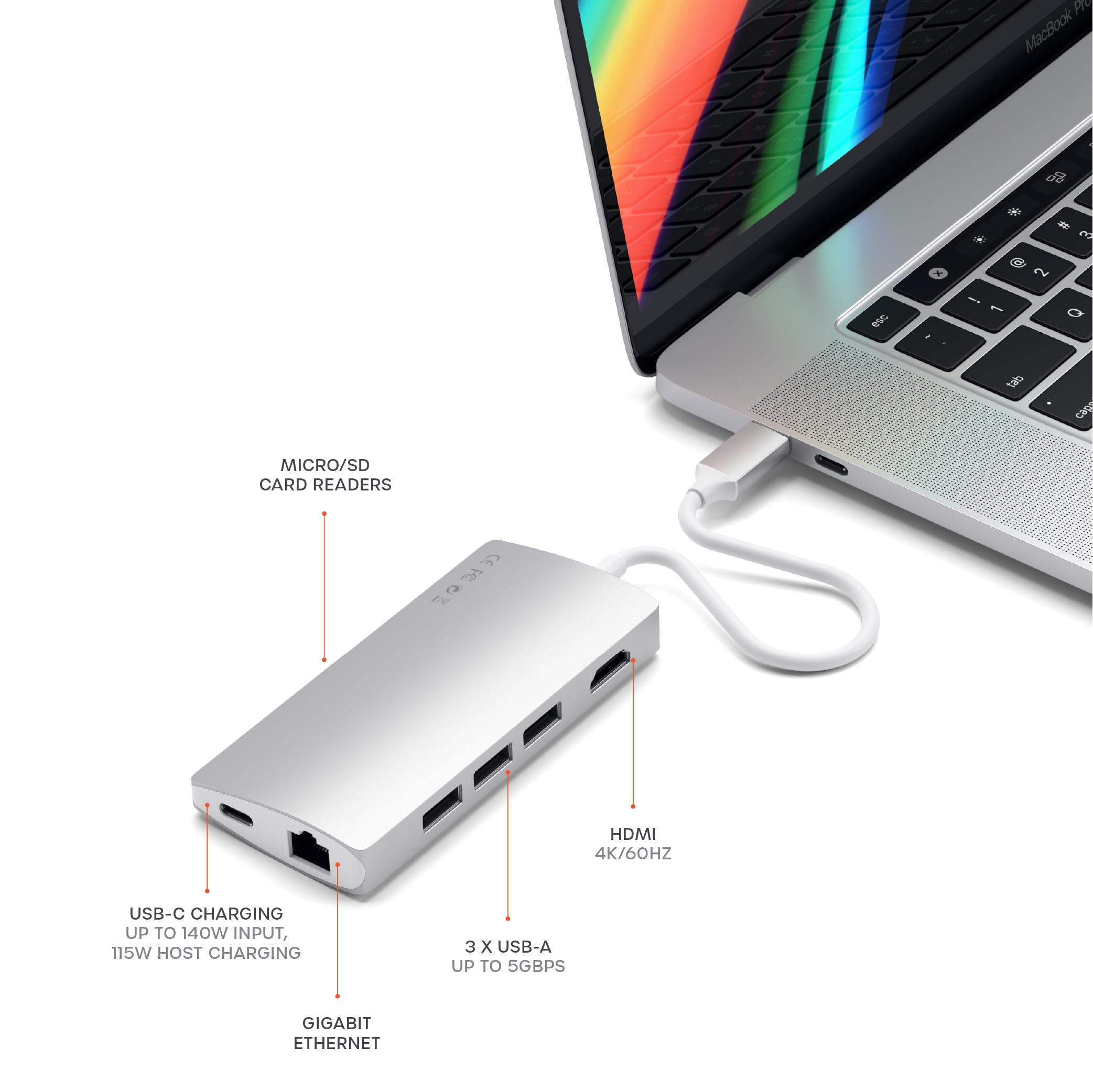 Amazon.com: Satechi 8 in 1 USB C Hub Multiport Adapter V2, 4K HDMI