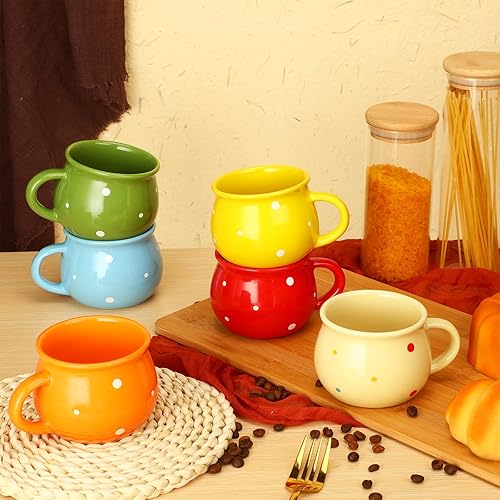 Miniatura 2 de 6 tazas de café creativas de lunares de 10 onzas, tazas de chocolate caliente, tazas de café de fondo plano con asa, vajilla de porcelana de