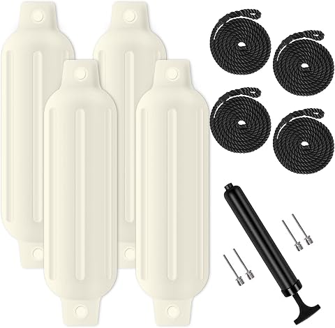 Boat Fenders 4 Pack, Ribbed Twin Eyes for Docking and Marine Use