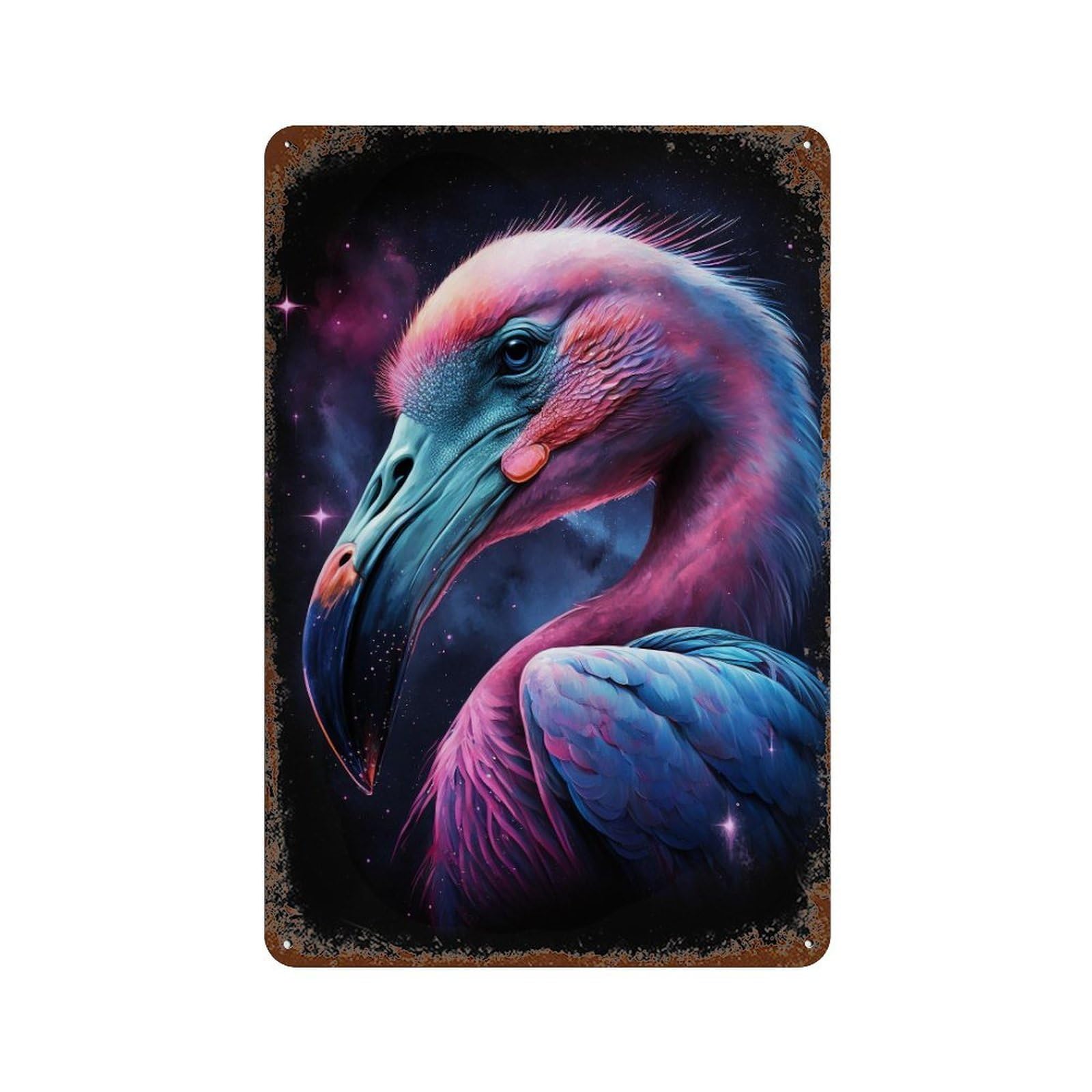 Cosmic Flamingo Art Print-9 Rusty Metal Tin Sign 11.8"x7.9", Vintage Wall Decor for Garage, Pub Or Kitchen