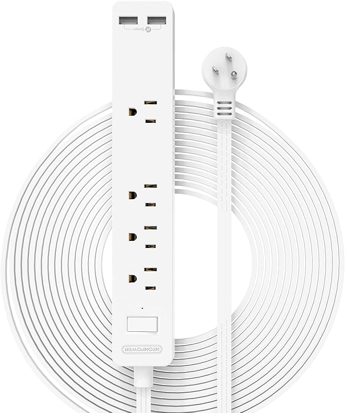 Long Extension Cord 15 ft, NTONPOWER Ultra Thin Flat Extension Cord Under Carpet, Rug, Door