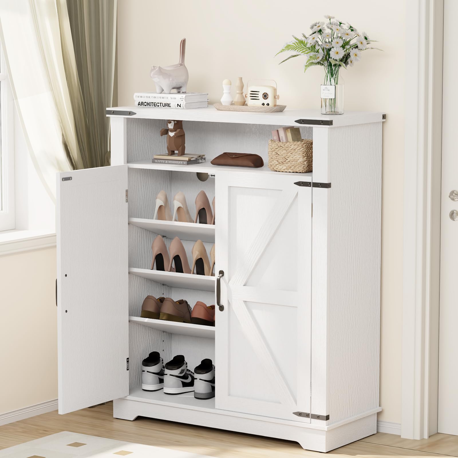 OCTORO Schuhschrank mit Türen, Schuhschrank Holz im Landhausstil