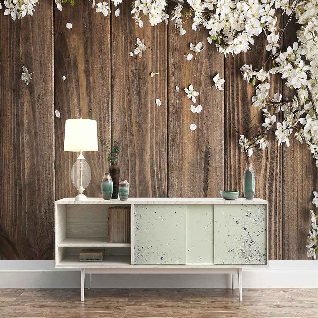 Papier peint toile auto-adhésif plante fleurs blanches 300x210 cm