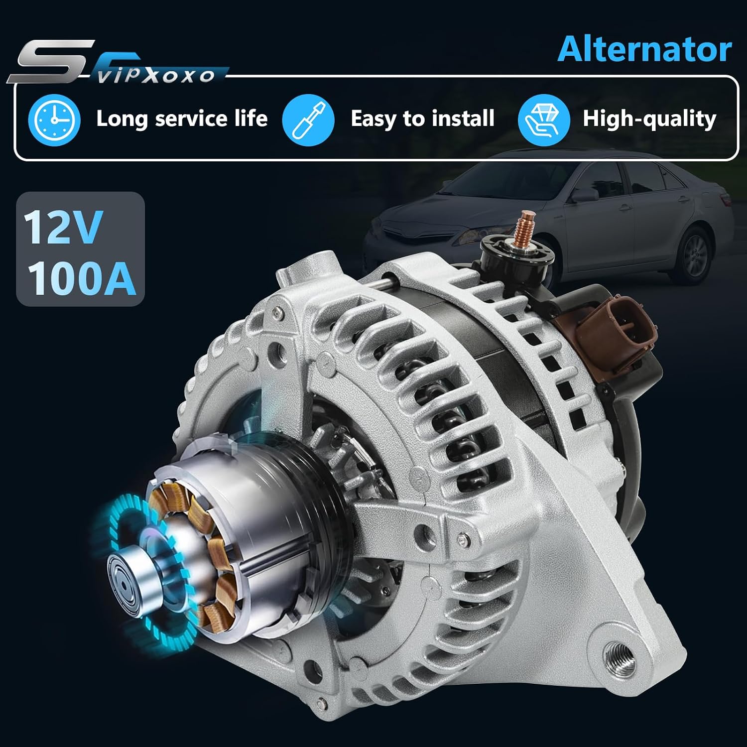 Alternator Generator Part Fit for Toyota Camry LE SE XLE Base Seda 2.5L,High Output Alternator,AC generator Replace 104210-2650 27060-0V060-84 27060-0V060