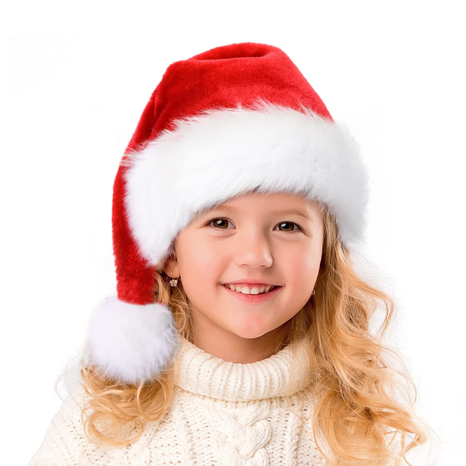 Ambandier Santa Hat Christmas Hat for Kids Boys Girls, Unisex Children Soft Plush Classic Fur Xmas Holiday Hat, Thicken Comfortable Velvet Santa Claus for Christmas New Year Festive Theme Party