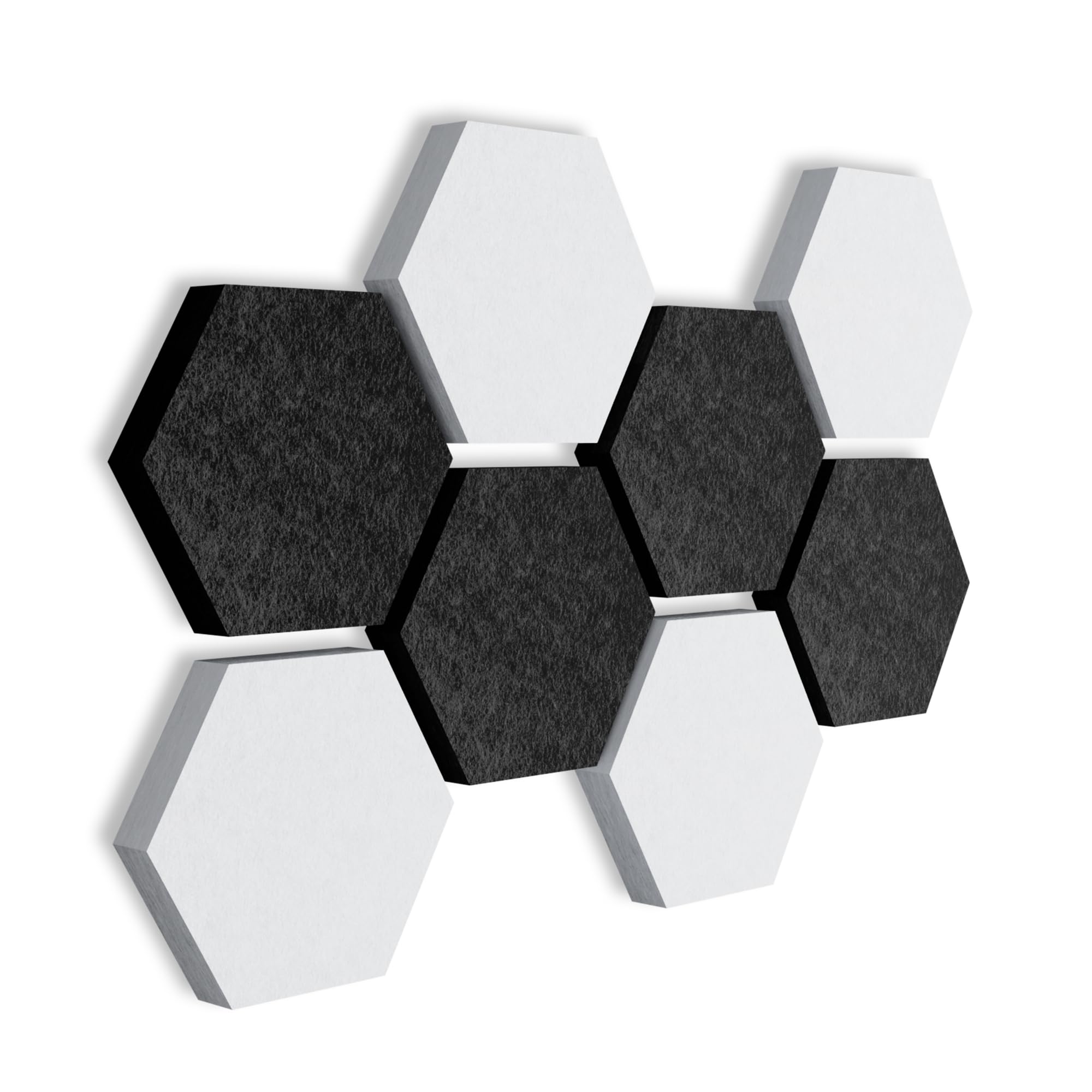 SILENT4® Set di pareti fonoassorbenti HEXAGON, 8 elementi in vello acustico, montaggio adesivo, immagine acustica, miglior suono attraverso i pannelli acustici per l'ufficio, l'home office e il gaming