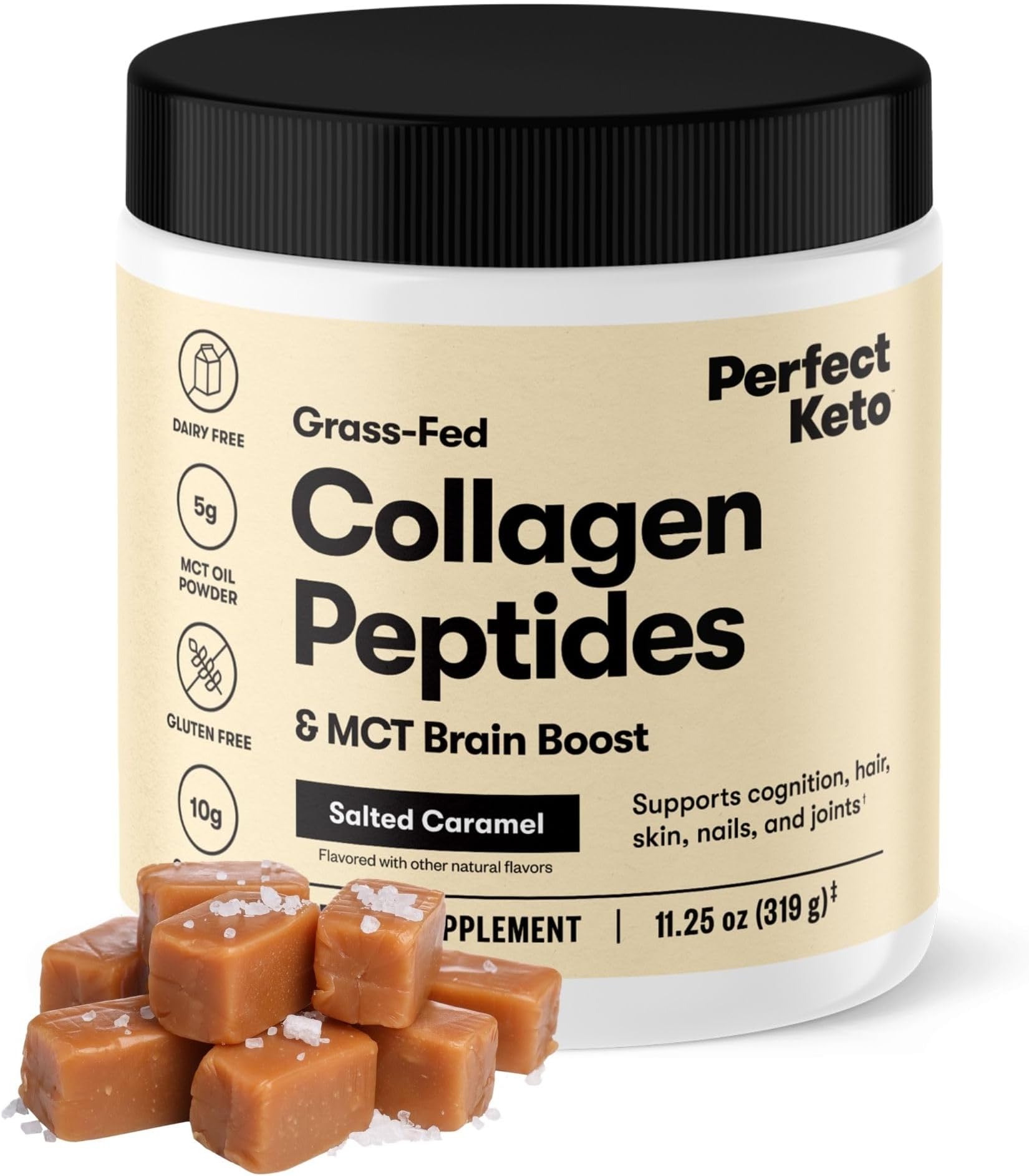 Collagen Peptides Protein Powder with MCT Oil, Hydrolyzed Collagen, Type I & III Supplement, Gluten Free Grass Fed, Low Carb, Keto Coffee Creamer, Collagen for Women & Men, Salted Caramel
