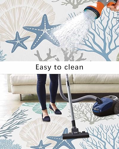 Miniatura 6 de Coastal Outdoor Rug for PatioDeckPorch, Summer Beach Blue Teal Coral Non-Slip Large Area Rug 4x6 Ft, Sea Nautical Starfish Indoor Outdoor Rugs