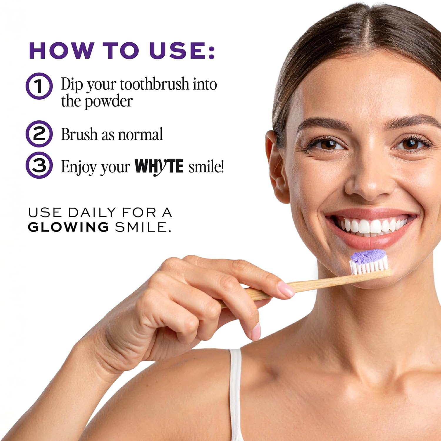 Whyte Professional Purple Teeth Whitening Powder with Xylitol & Hydroxyapatite - Remineralizing Tooth Whitener for Sensitive Teeth - Mint Flavor