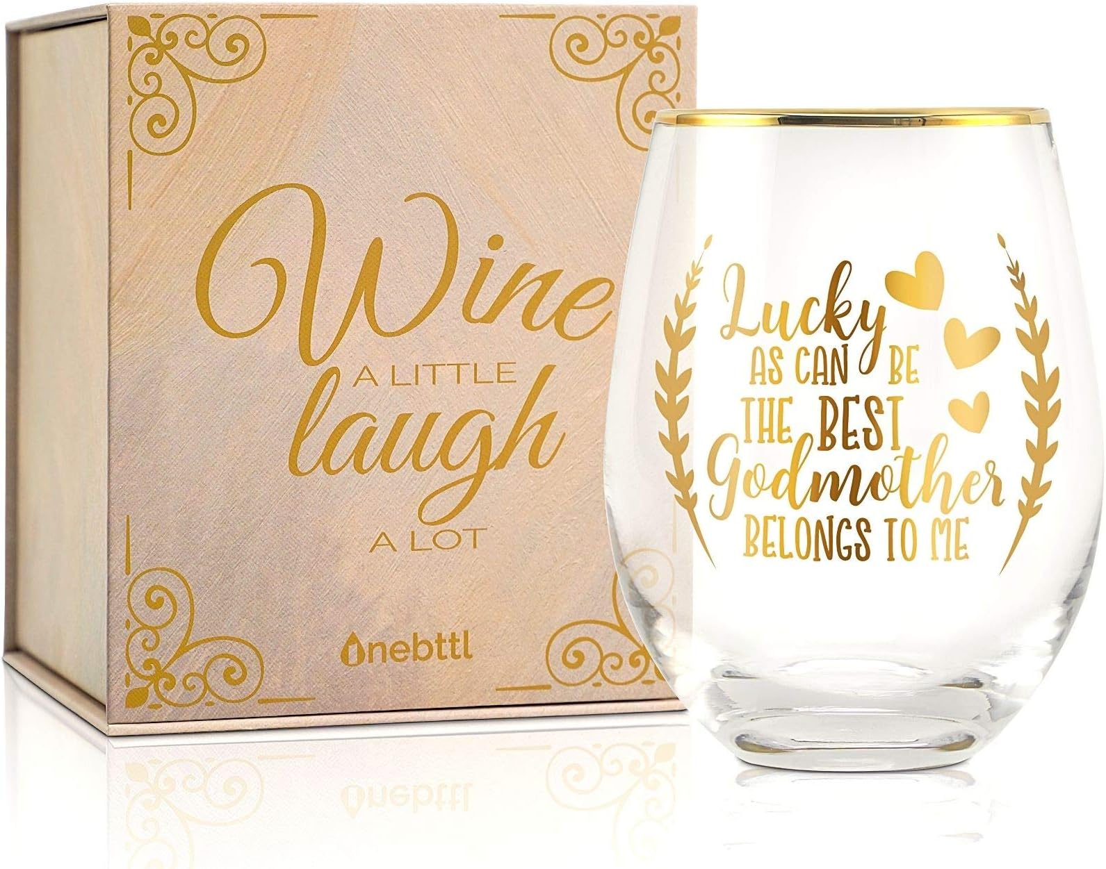 Onebttl Christian Godmother Baptism 530 ml Stemless Wine Glasses for Women. Unique Best Friends Godmother Ever ,with Luckey as Can be The Best Godmother Belongs to Me Slogan