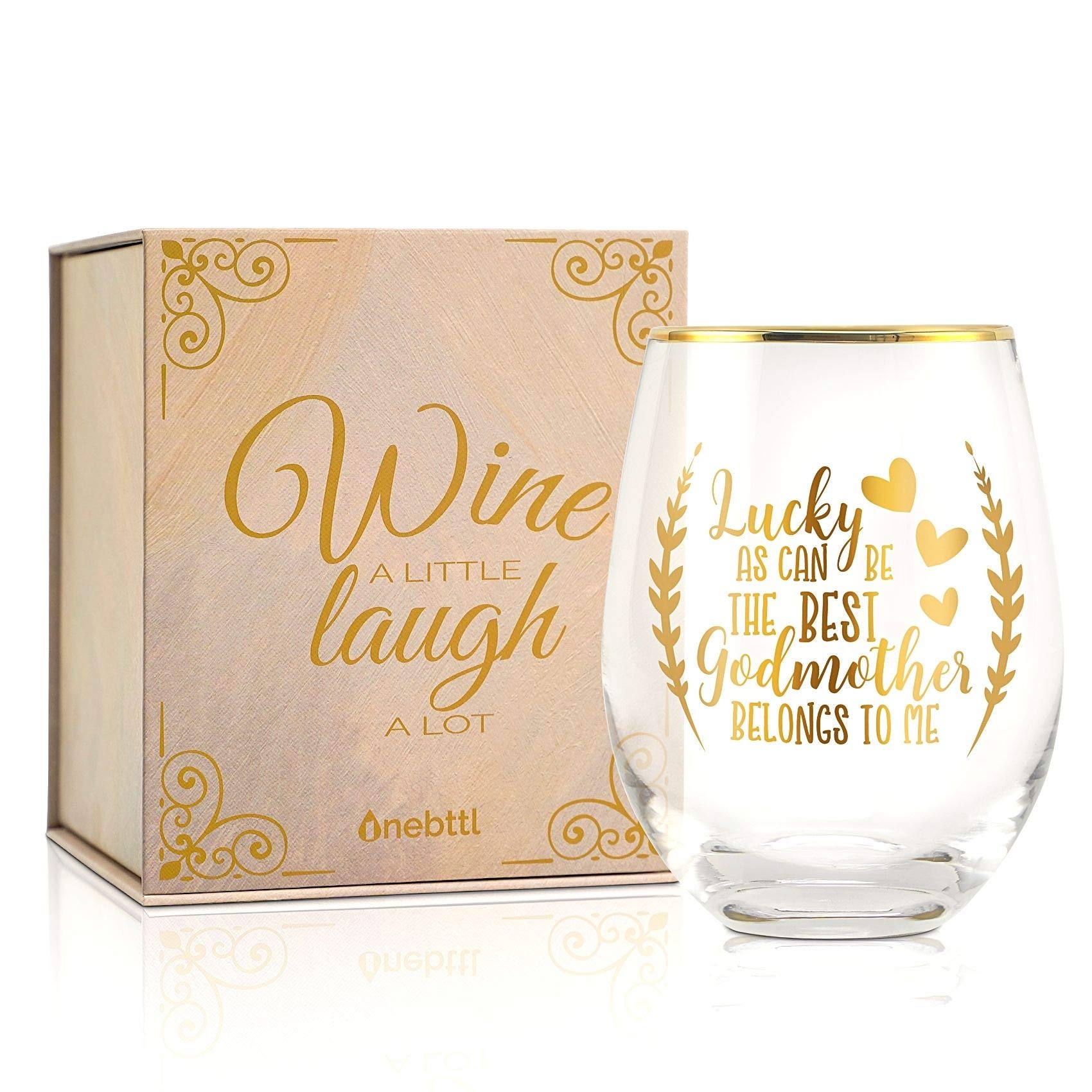 Onebttl Christian Godmother Baptism 530 ml Stemless Wine Glasses for Women. Unique Best Friends Godmother Ever ,with Luckey as Can be The Best Godmother Belongs to Me Slogan