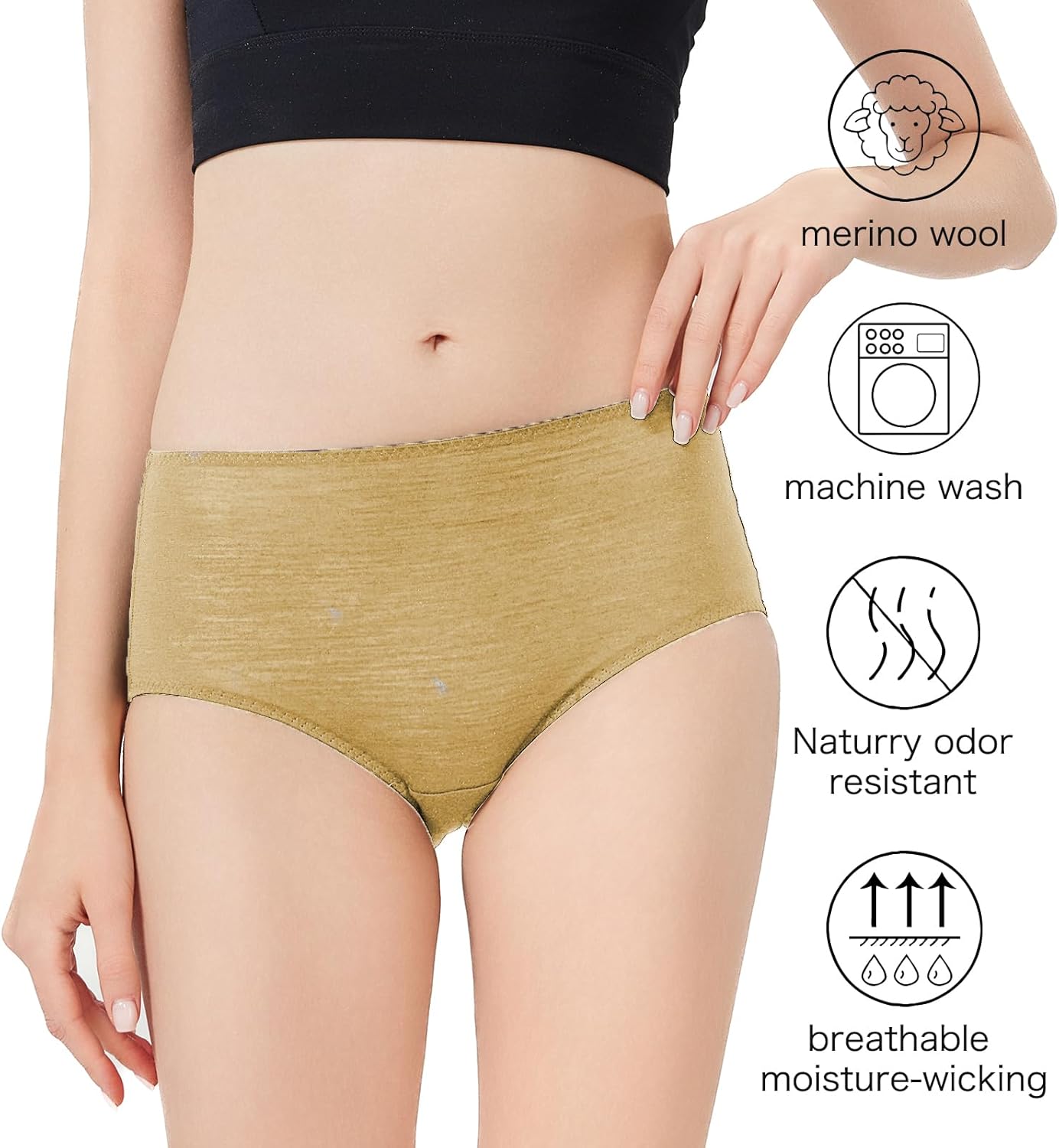 Women's 100% Merino Wool High-Waisted Underwear，Wool Base Layer for Everyday, Travel & Outdoor Activities - Image 3