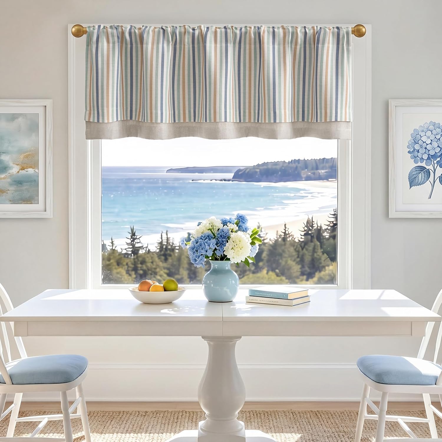 jinchan Stripe Linen Kitchen Valance Curtain, 50x16, 1 Panel, Multi Coastal