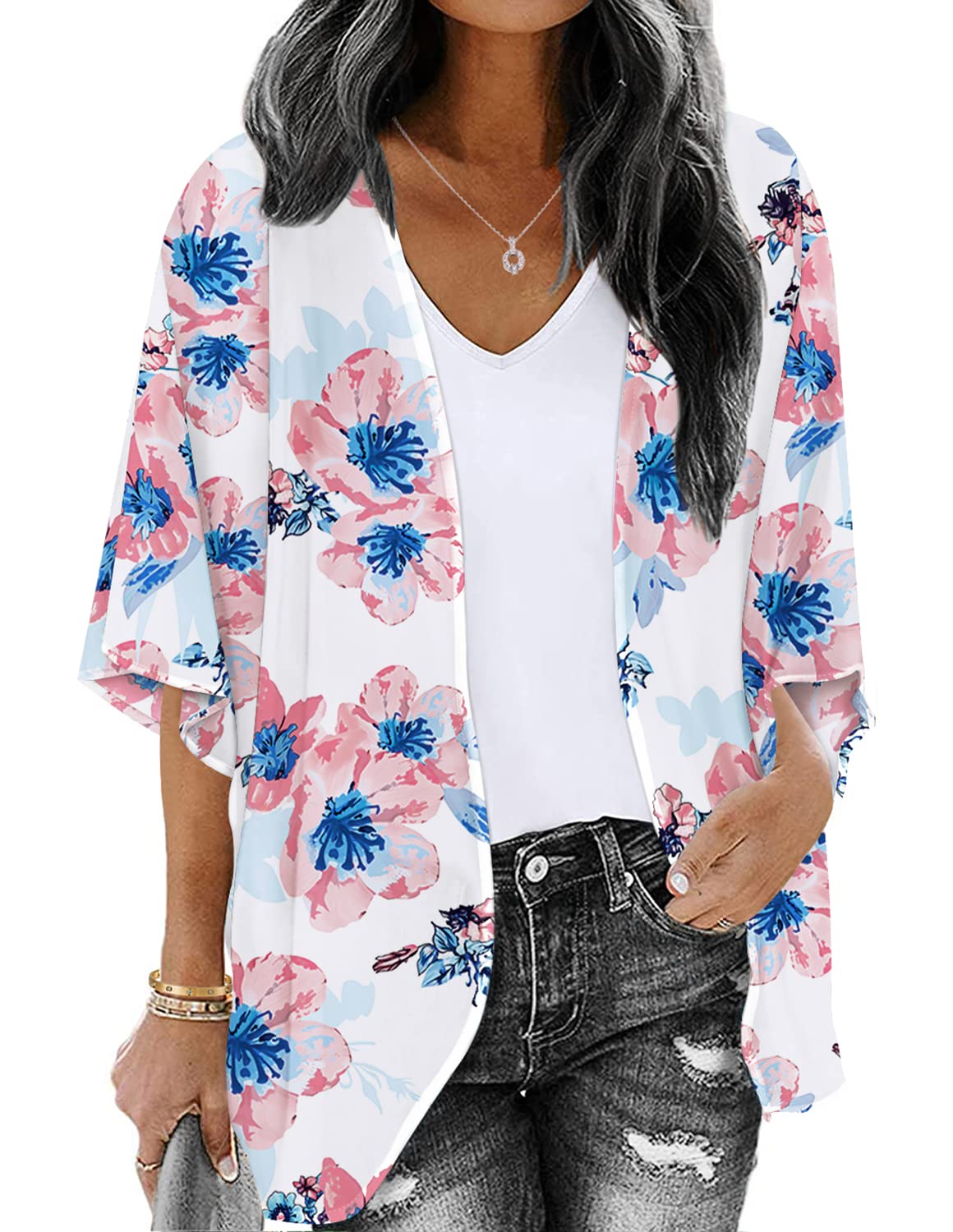 ChainJoy Womens Summer Beach Boho Chiffon Kimono Cardigans Sheer Open Front Cover Ups Tops