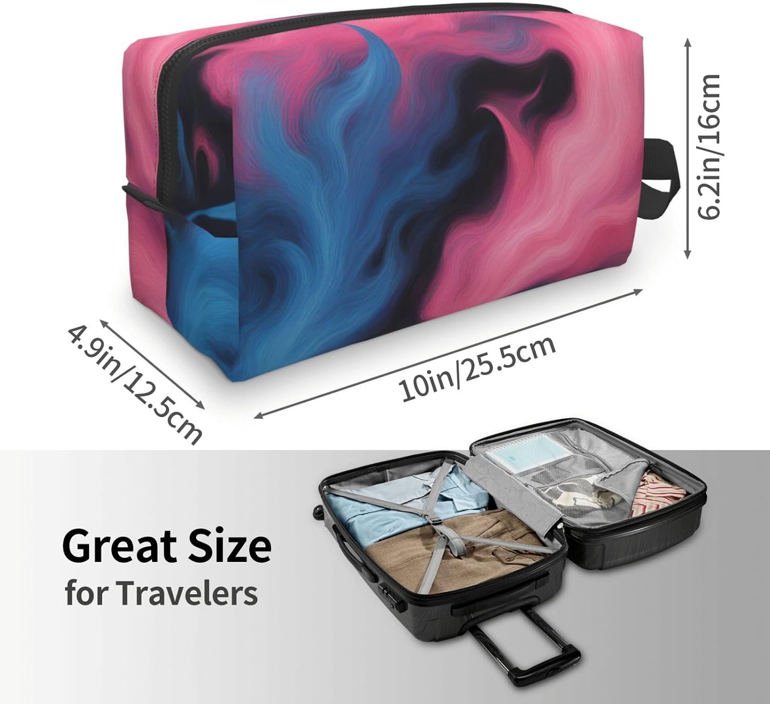 blue and pink fire Print Large Capacity Travel Toiletry Bag for Women Men Cosmetic Pouch Daily Organizer image 4