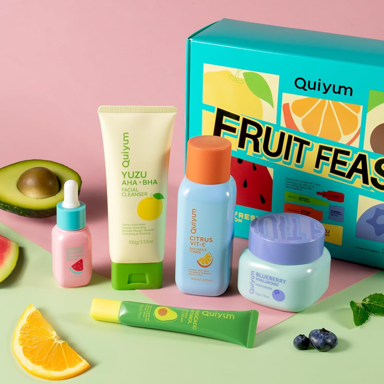 LAIKOU Fruit Glowing Skin Care Set, 5 pcs Teen Skincare Gift Set, Pamper Sets for Women Gifts, with Facial Cleanser, Toner, Serum, Eye Cream, Moisturizer, for All Skin Types Hydrat (5pcs, Fruit)