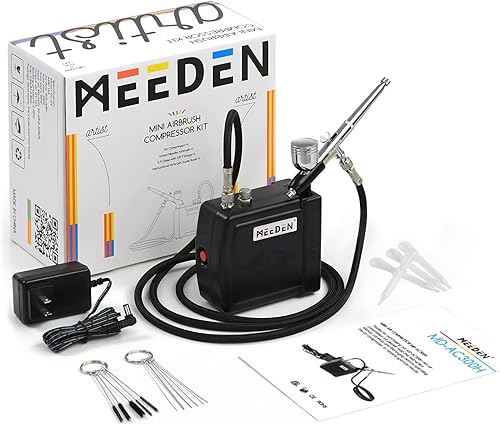 MEEDEN Mini kit de aerógrafo con compresor, aerógrafo de alimentación por gravedad de doble acción de 0.020 in, juego de aerógrafo multifunción con