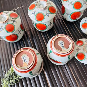 翠山菊紅葉　受皿付 茶碗蒸し　５客　新品 翠山菊紅葉 受皿付 茶碗蒸し 5客 新品