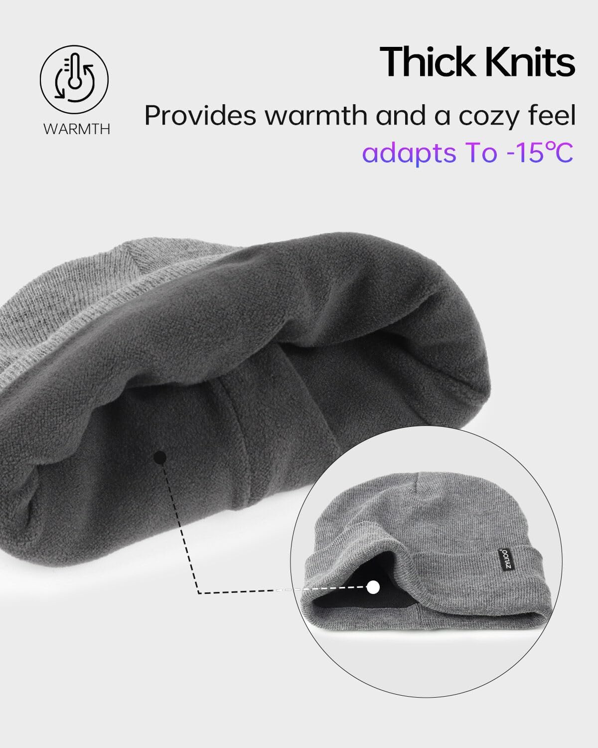 Zylioo XXL Beanie for Men,Big Head Winter Knit Hat,Stretch Warm Skull Cap image 3