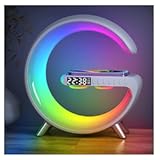 Smart LED Table Lamp&comma; 4-in-1 Wireless Charger&comma; Night Light&comma; Alarm Clock&comma; and Bluetooth Speaker with App Control for Bedroom&comma; Office&comma; and Home Decor &lpar;White&rpar;