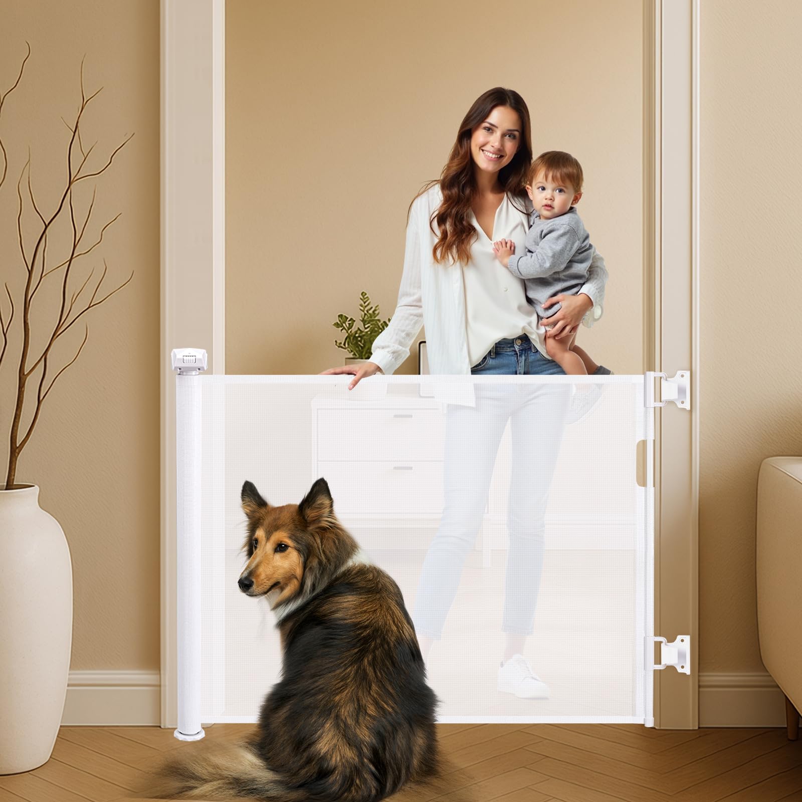 Eyeleaf Retractable Stair Gates For Dogs,Extends up to 59" Wide,34" Tall,One Handed Operation,Baby Gate For Stairs/Doorways/Hallways/Outdoor