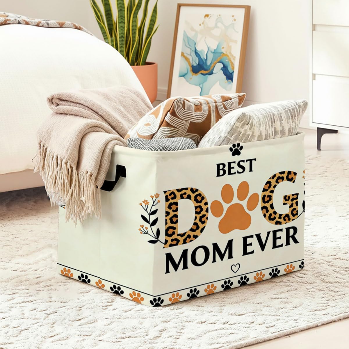 Dog Themed Foldable Laundry Basket Hamper with Handles, 56L Large Capacity Toy Storage Organizer, Collapsible Clothes Hamper for Home Decor and Bedroom Organization.