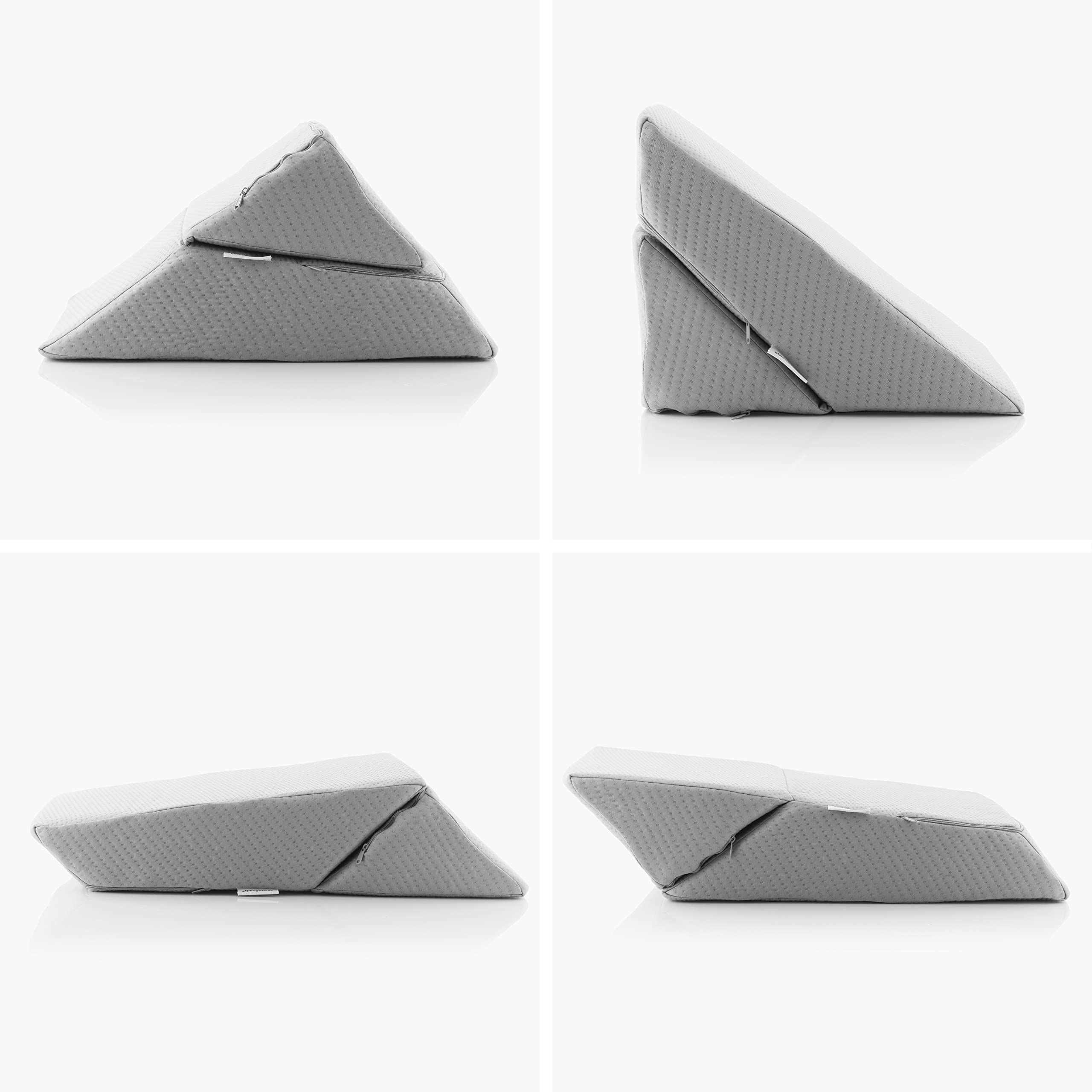 InnovaGoods - Cuscino Triangolare Ergonomico Multiposizione, Memory Foam Ad Alta Densità, Ideale per Lettura e Relax, Rimovibile e Lavabile, Grigio, Mediano, Memory Foam