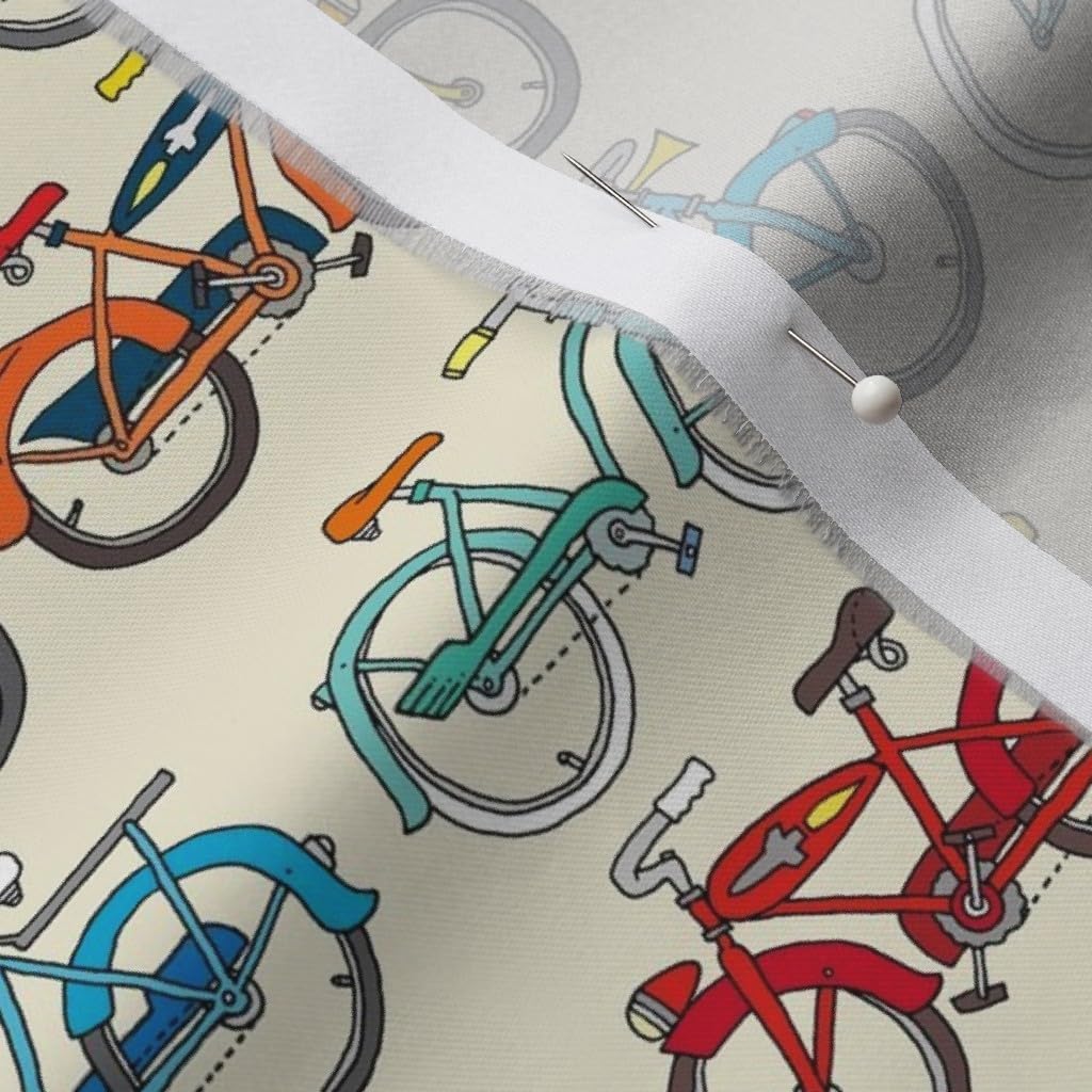 Spoonflower Fabric - Bikes Bicycle Bike Cycling Vintage Race Biker Cartoon Exercise Printed on Organic Cotton Sateen Fabric by The Yard - Sewing Quilting Apparel Home Decor