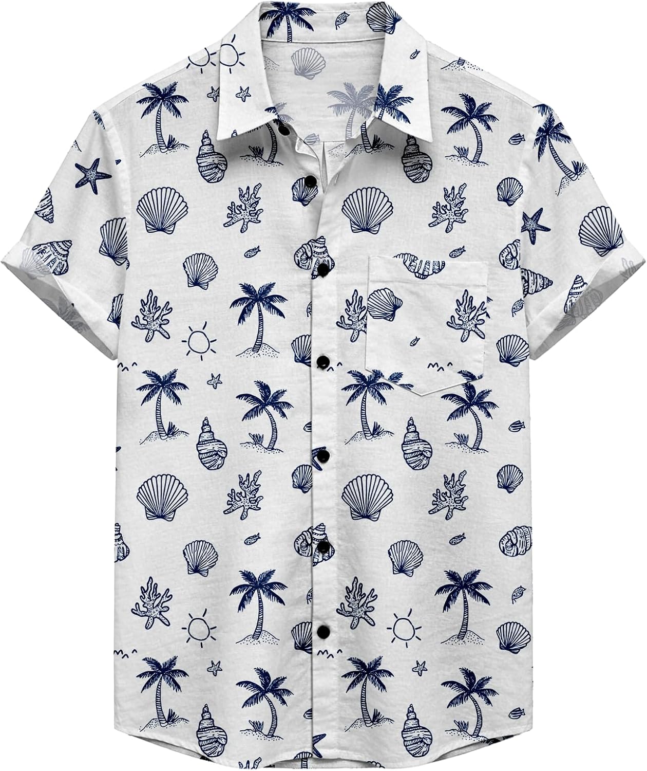 Mens Button Down Shirt Fashion Floral Printed Short Sleeve Hawaiian Shirts Summer Beach Tops with Pocket
