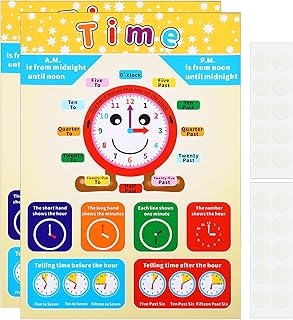 PATIKIL 2pcs Time Chart, 11x17inch Circle Time Posters Circle Time Tables Chart Laminated Large Educational Colorful Clear Supplies for Classroom Wall Study