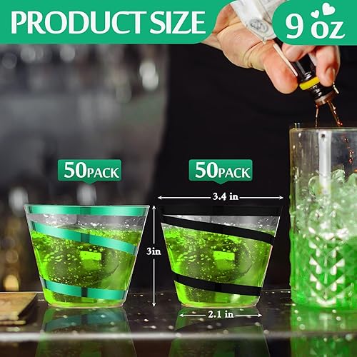 Vista 74 de Gejoy Vasos de plástico con borde de 9 onzas, vasos desechables para beber vino, vasos transparentes y elegantes de Halloween para suministros