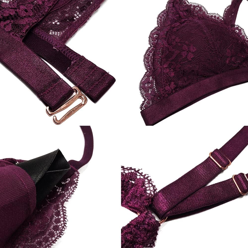 SHEKINI Women's Floral Triangle Bra Wireless Lace Bralette Racerback Plunge Lightly Lined - Image 6