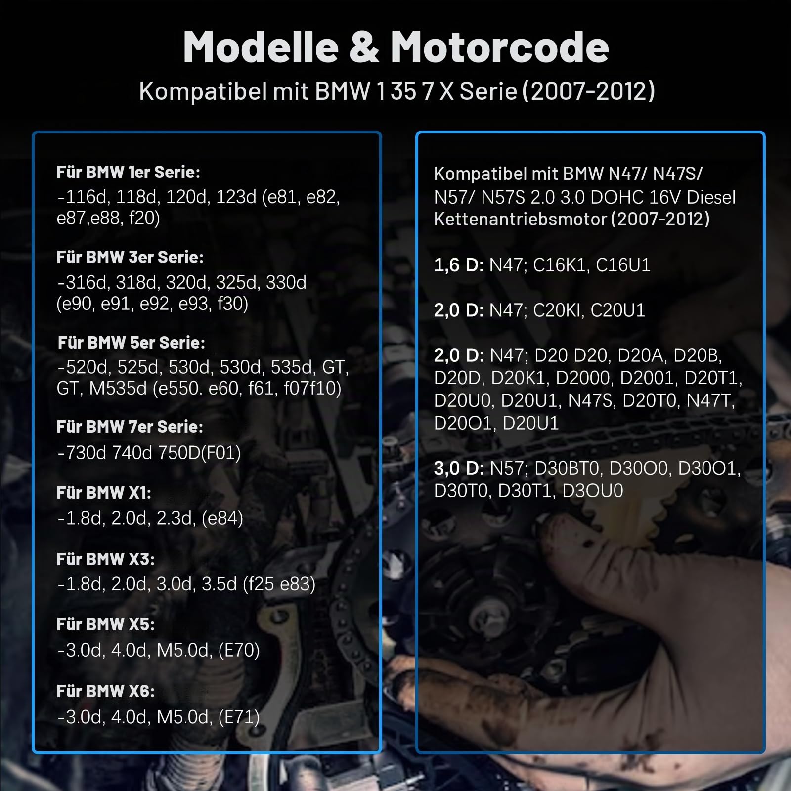 FreeTec 9tlg Steuerkette Werkzeug, Absteckwerkzeug Steuerkette Arretierwerkzeug Steuerkette, Motor Einstellwerkzeug Nockenwellen Kurbelwelle Werkzeug Set für BMW N47 N57