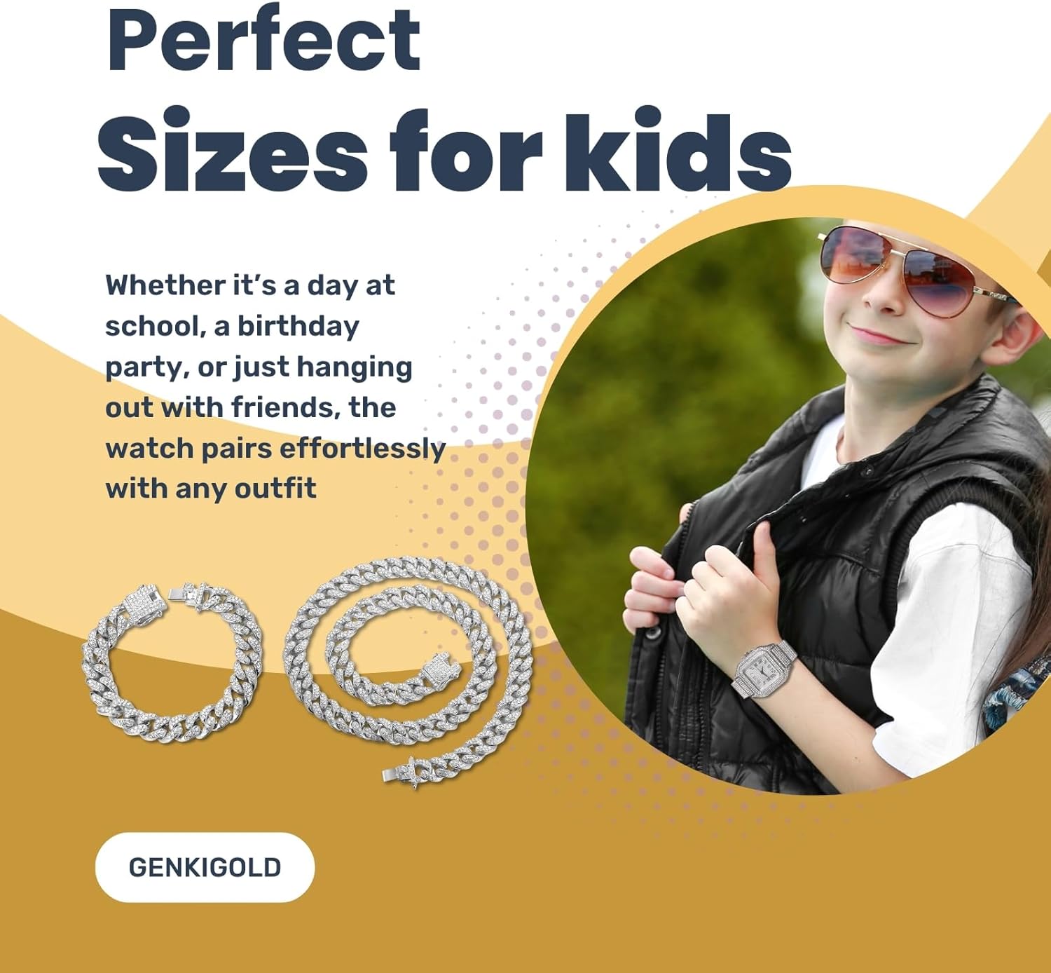 Gold Diamond Watch for Teen Boys - 40mm Roman Numerals Square Dial - 18K Real Gold/Platinum/Rhodium Black Plated 7.3" Strap - Includes Adjuster Tool, Can Paired with Cuban Chain