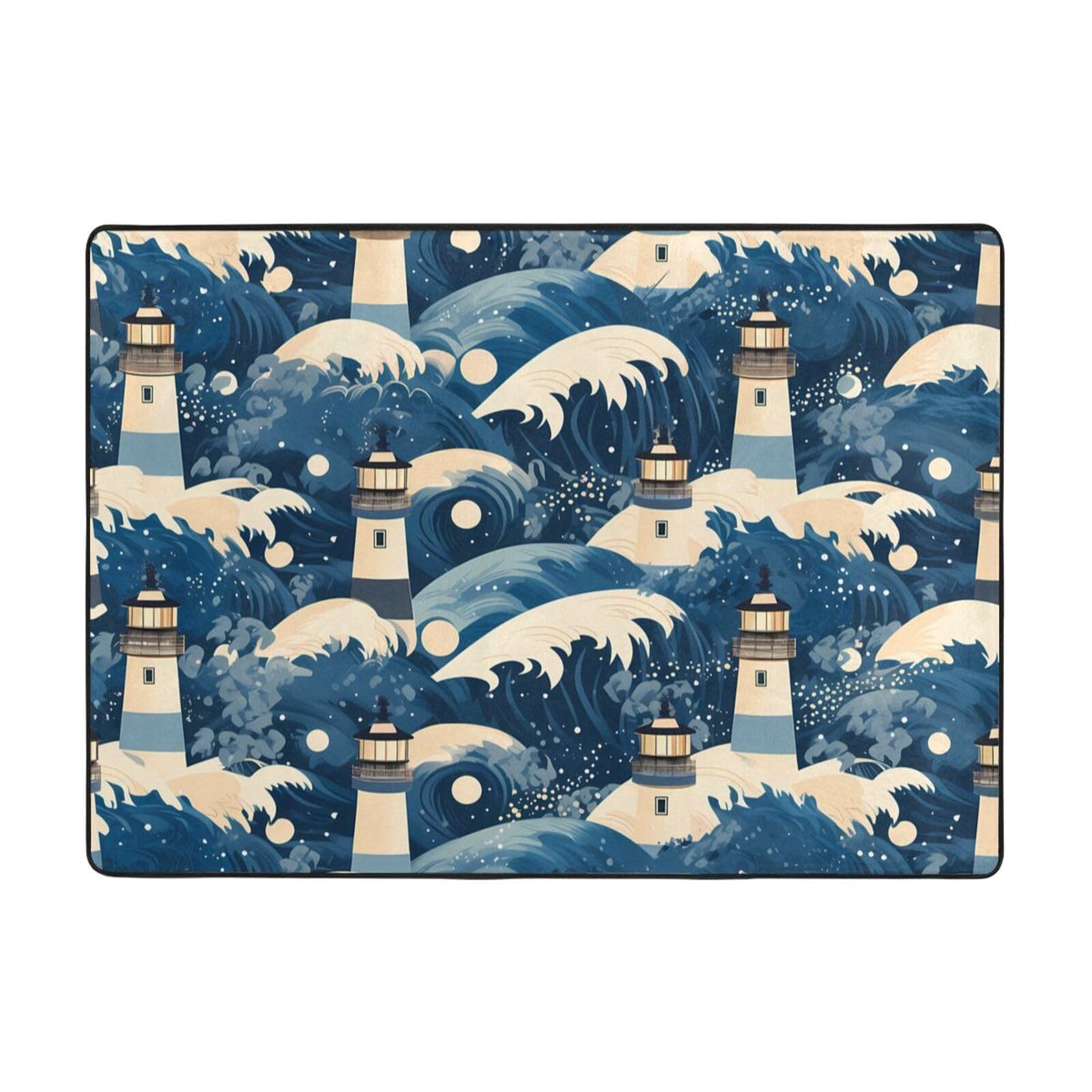 Tapis de jeu enfants et salon au motif de phares au clair de lune grand format