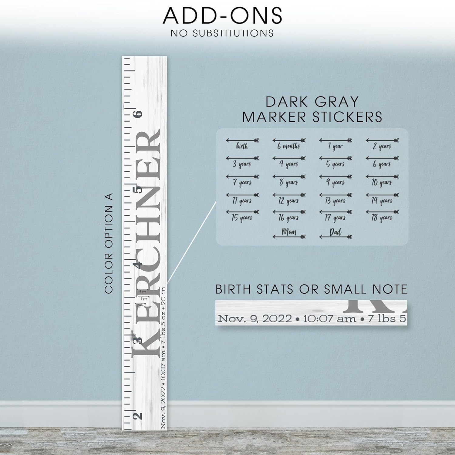 Wooden Kids Growth Height Chart Ruler for Boys and Girls Painted (The Kerchner) by Back40Life