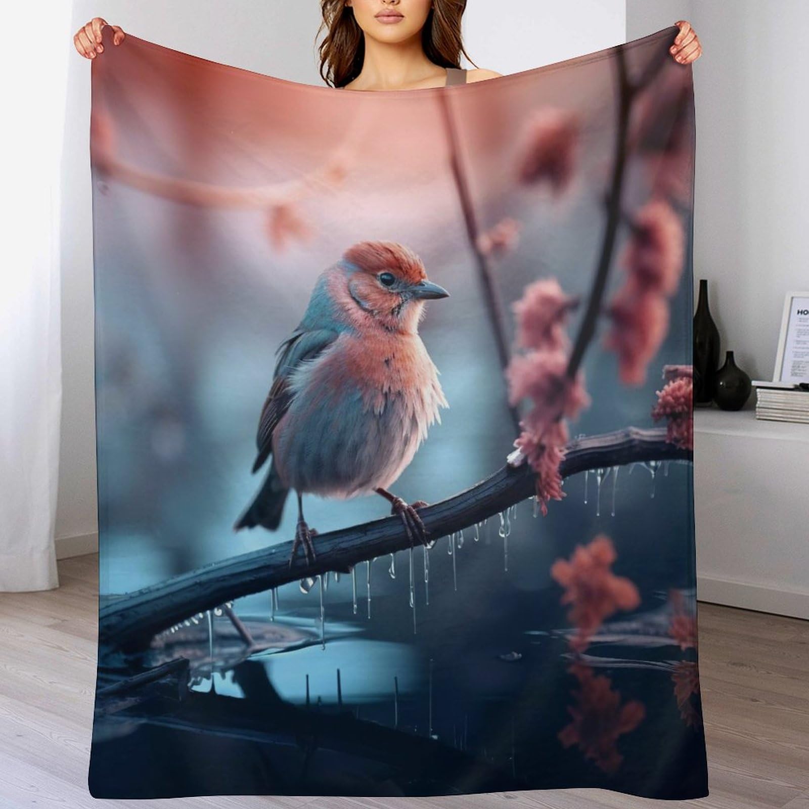 Couverture jeté flannel oiseau 180x200cm pour canapé et lit