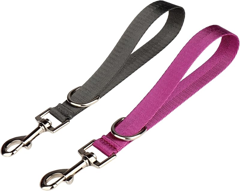 Guia Curta de Adestramento para Cães FURSDOLY em Nylon com Pegador de Controle, Fuchsia e Gray, Pacote com 2