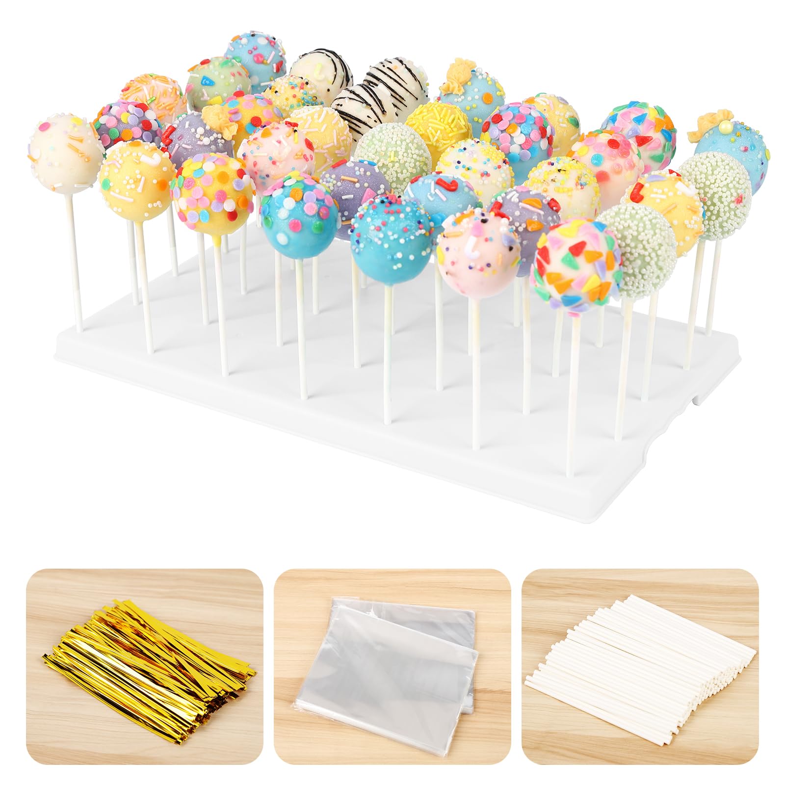 Présentoir à cake pop blanc 35 trous fourni avec ses attaches dorées