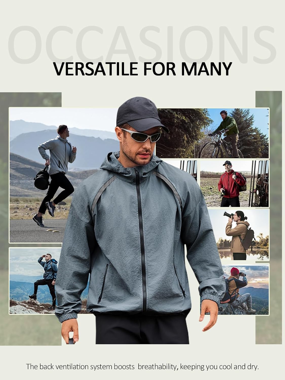 Yousify Mens Lightweight Jacket Full Zip Hooded Reflective Athletic Jacket Unlined Quick-drying Coat for Cycling Outdoor - Image 6